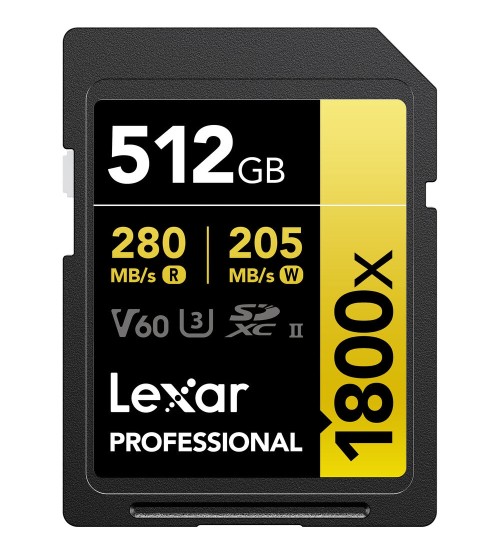 LEXAR 512GB 1800x SDXC UHS-II Card GOLD Series W 205 MB/s R 280 MB/s ...