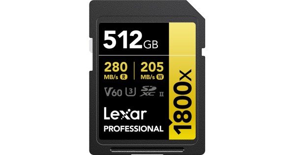 LEXAR 512GB 1800x SDXC UHS-II Card GOLD Series W 205 MB/s R 280 MB/s ...